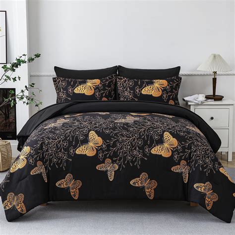 Yogeneg 7 Piece Bed in a Bag Queen Size Comforter Set Black Bedding Set ...