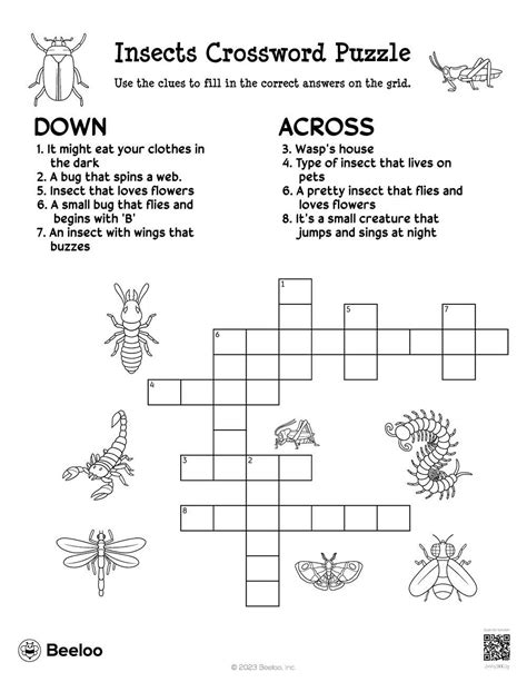 Insect-themed Crossword Puzzles • Beeloo Printable Crafts and ...