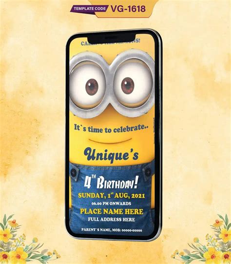 Minion Birthday Invitations eCard | Funny Cartoon Theme for 4th Birthd ...