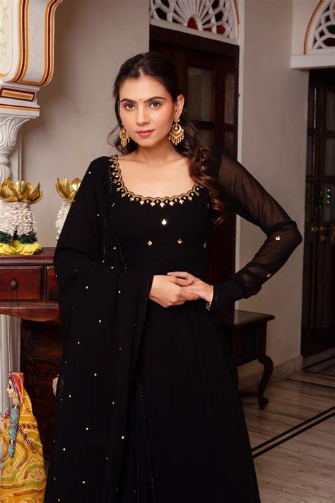 Black anarkali Full Flair Readymade Indian salwar kameez dress – Women ...