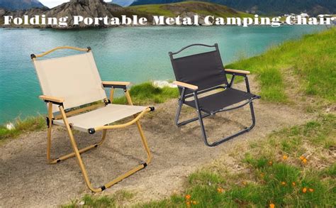Garden Art Folding Portable Metal Camping Chair with Wooden Armset ...