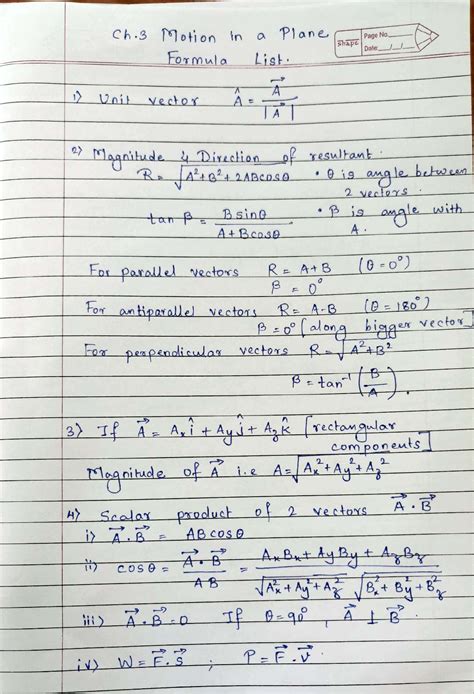 Ch. 3 Motion in a Plane: Formula List and Vector Analysis - Studocu