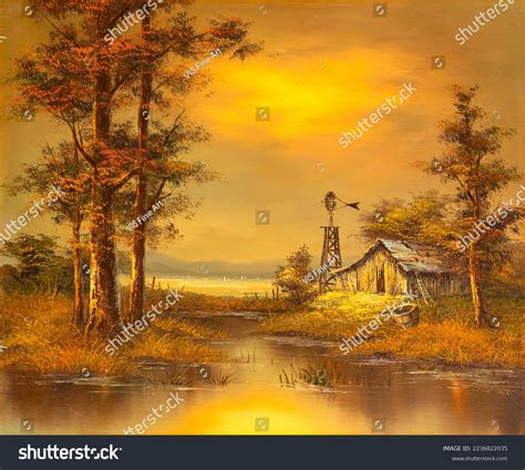 Vintage Landscape Oil Painting Depicting Country Stock Illustration 2236822035 | Shutterstock
