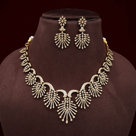 Diamond Look AD Hanging Flowers Bridal Necklace Set