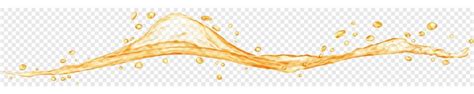 Long translucent water wave with drops in yellow colors isolated on ...