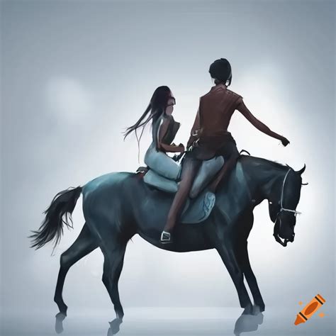 Two people riding a horse together on Craiyon