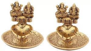 anil job works Laxmi Ganesh Diya For Pooja Table Set (pack of 2 ...