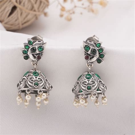 Ashen Elegance Oxidised Jhumkas – The Amethyst Store