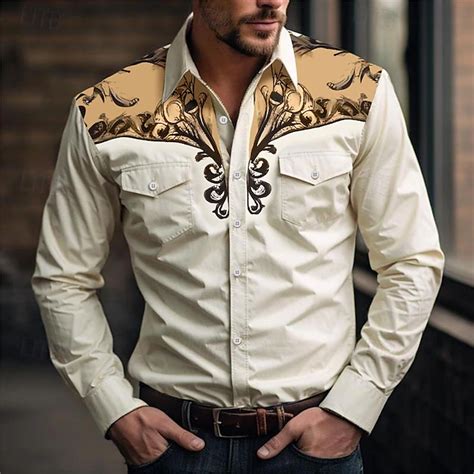 Men's Floral Western Shirt Printed Shirts Long Sleeve Vintage Western ...