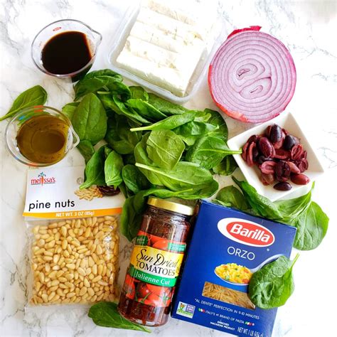 Ingredients for Spinach Orzo Salad on ShockinglyDelicious.com