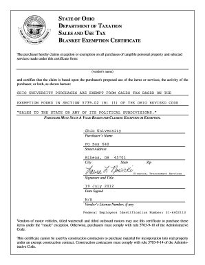 Ohio Sales Tax Exemption Certificate - Blank Fillable Template | Fill ...
