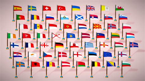 Europe Countries Flags Pack Toon Style Low Poly Collection - 3D Model by Laxminarayan Artistry