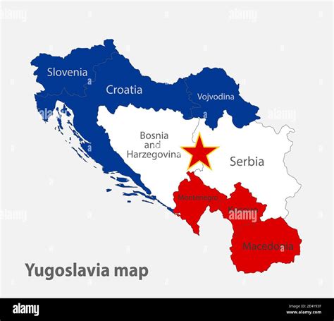 Map of the Yugoslavia in the colors of the flag with administrative ...