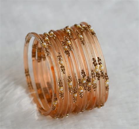 Set of 12 peach glass bangles(2.4) dj-49552 – dreamjwell