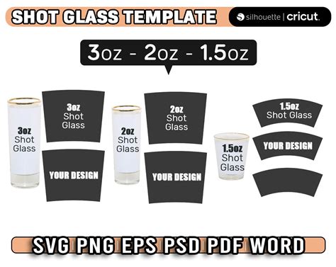 Shot Glass Template, 1.5oz, 2oz, 3oz Shot Glasses Template Svg ...