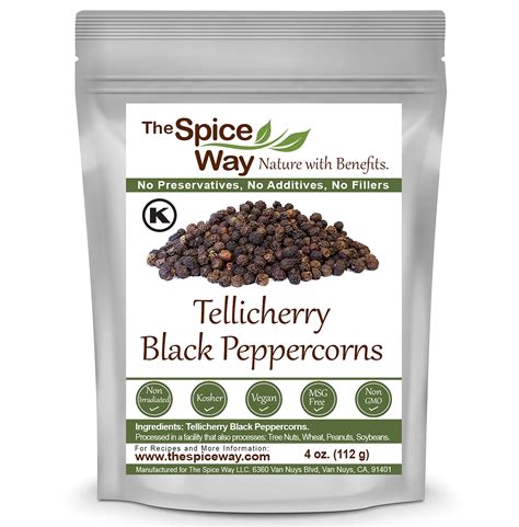 The Spice Way Whole Tellicherry Black Peppercorns - 4 oz Grinder Refill ...