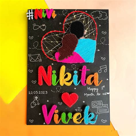 Buy Personalized String Art Connected Hearts Mdf Wood Name Plate For ...