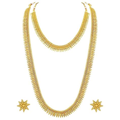 Buy Peora Traditional Gold Plated Long Short Maharani Haar Necklace ...