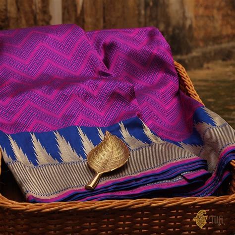 Magenta-Blue Pure Katan Silk Banarasi Handloom Saree - Tilfi