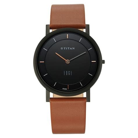 Buy Online Titan Edge Quartz Analog Black Dial Tan Leather Strap Watch ...
