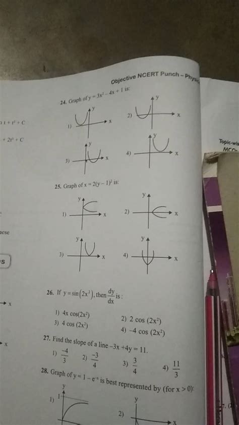 +2t3+C 25. Graph of x=2(y−1)2 is: 26. If y=sin(2x2), then dxdy is: | Filo