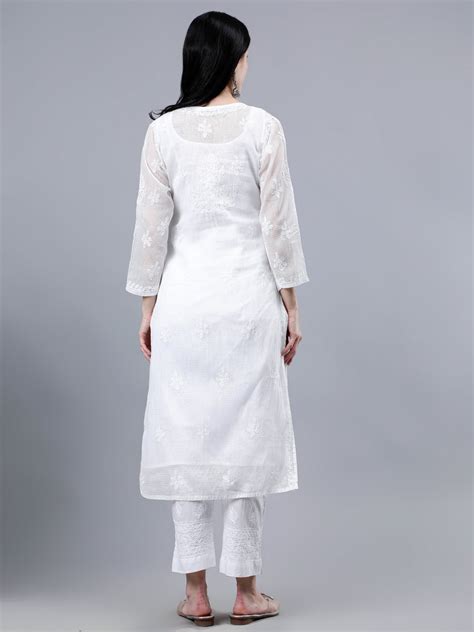 Seva Chikan Hand Embroidered White Kota Lucknowi Chikankari Kurta With