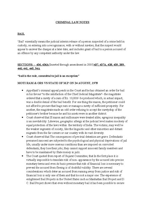 CRIMINAL LAW NOTES: BAIL AND ITS IMPLICATIONS IN JURISPRUDENCE - Studocu