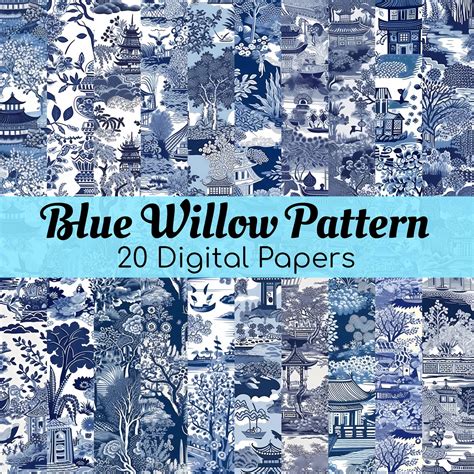 Blue Willow PRINTABLE Floral PNG Background China Digital Paper ...