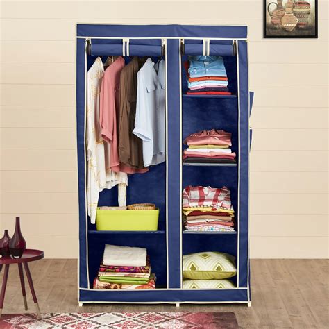 Buy Helios Opus Blue Fabric Collapsible Two-Door Wardrobe With Six ...