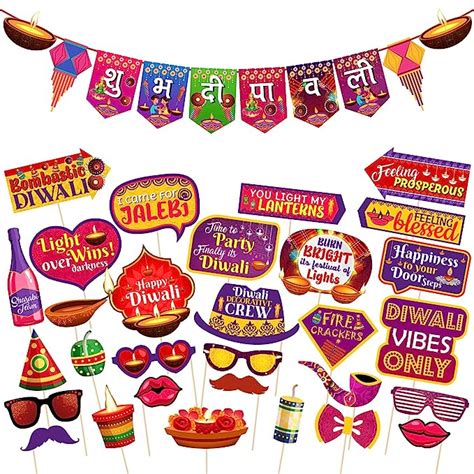 Zyozique 31 Pieces Happy Diwali Party Photo Booth Props and Paper ...