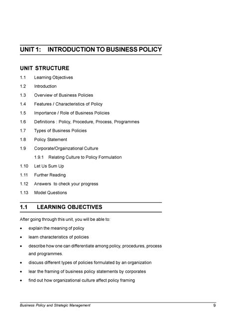 Unit-1 bba bachelor - Introduction to Business Policy Unit 1 UNIT 1 ...