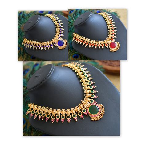 Gold tone AD stone Ganesha Kerala style necklace – dreamjwell