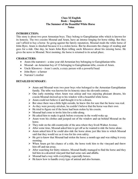 11 English-The Summer of the Beautiful White Horse-Notes - Class XI ...