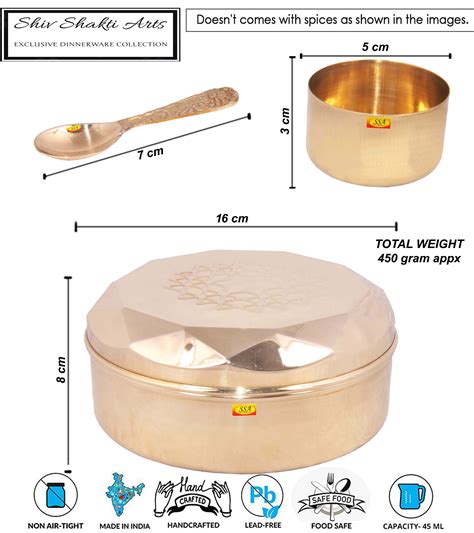 Pure Brass Masala Dani | Box | Dibba | Spice Organiser, Container with ...