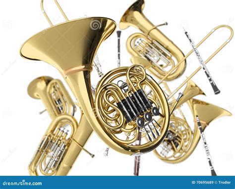 Wind Musical Instruments on White Stock Image - Image of bass, trumpet ...