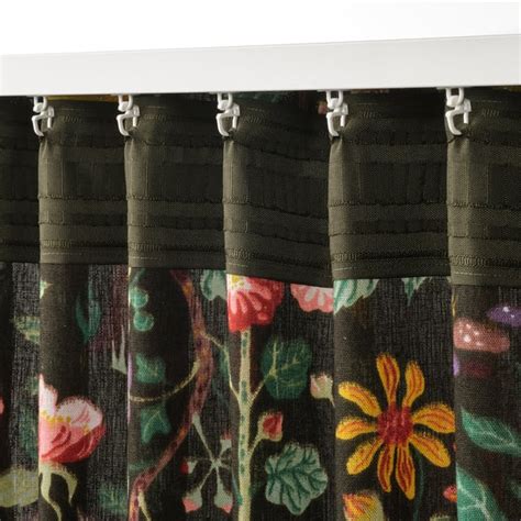 VILDPERSILJA curtains, 1 pair, black-green multicolour/floral pattern ...