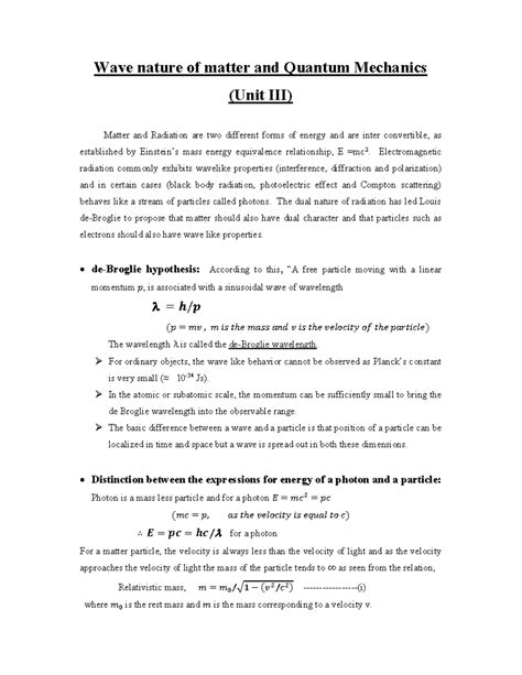 Modern Physics notes (Unit-3) (Feb-2022) - Wave nature of matter and ...