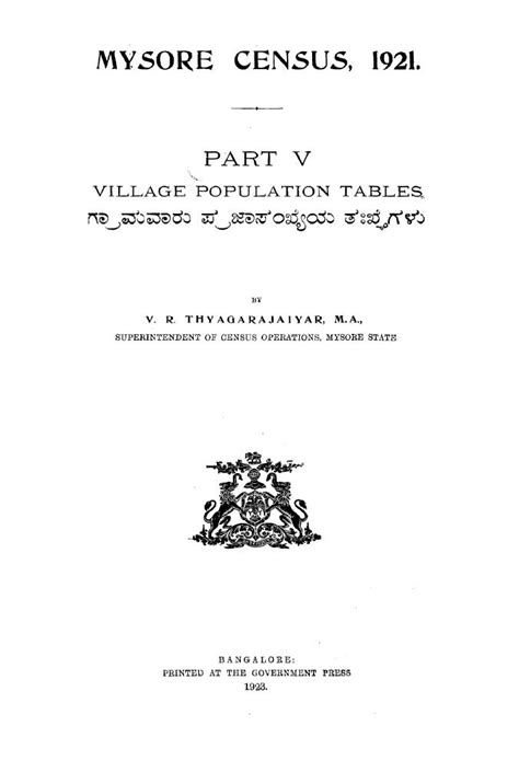 India - Village Population Tables, Part V - Census 1921