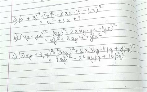 Using the identities find the squares of the following a} (x+3) b} (xy ...