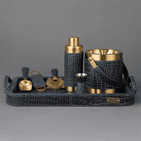 Debonair Bar Tray & Cocktail Set Tan