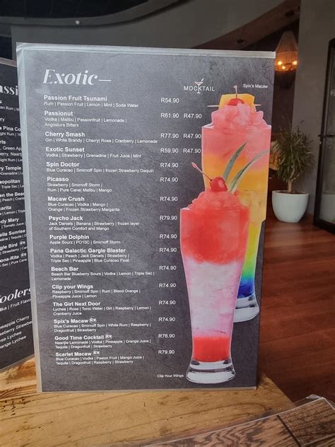 Menu at Parrots clearwater restaurant, Roodepoort