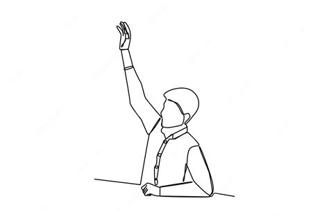 Premium Vector | One line drawing of student raise the hand for answer ...