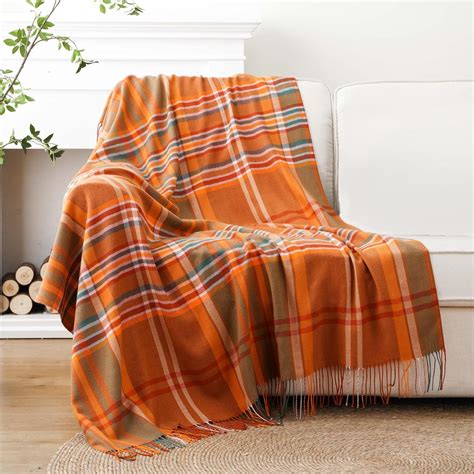 Amazon.com: BATTILO HOME Orange Plaid Throw Blanket for Couch - Fall ...