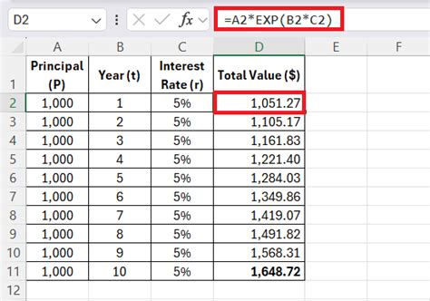 Image result for Continuous Compound Interest Formula Excel