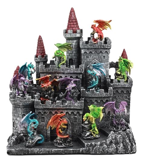 Buy Ebros 12 Miniature Medieval Dragons with Castle Fortress Display ...