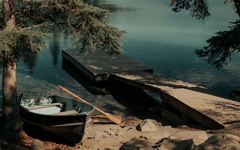 Download wallpaper 3840x2400 lake, pier, boat, trees, shore 4k ultra hd ...