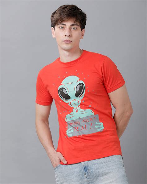 Mens Printed Multicolor Orange T-Shirt