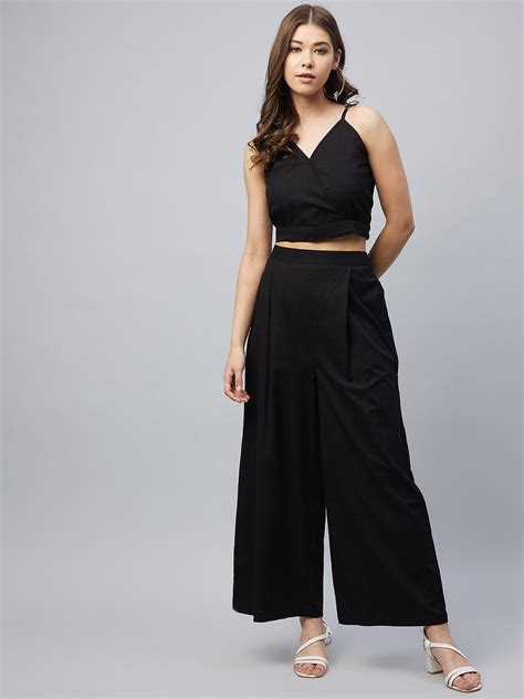 Women's Cotton Linen Black Crop Top and Palazzo set – Stylestone