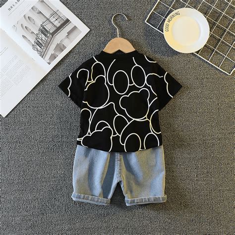 Boy's Black Bear Print T-Shirt & Shorts Set – Googo Gaaga