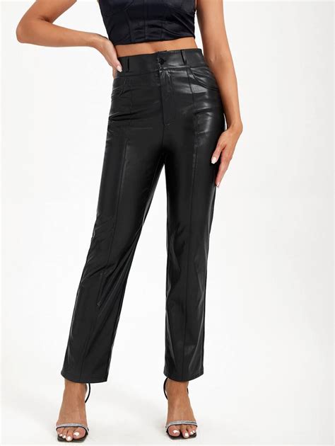 EMILY SMITH High Waist Seam Front PU Leather Pants | SHEIN EUR